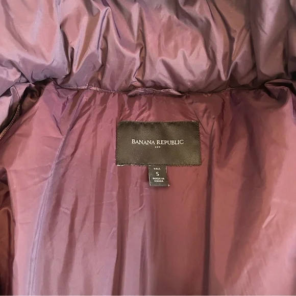 Banana Republic Dark Purple Long Hooded Oversized Puffer Jacket Sz Small Tall - Picture 6 of 10